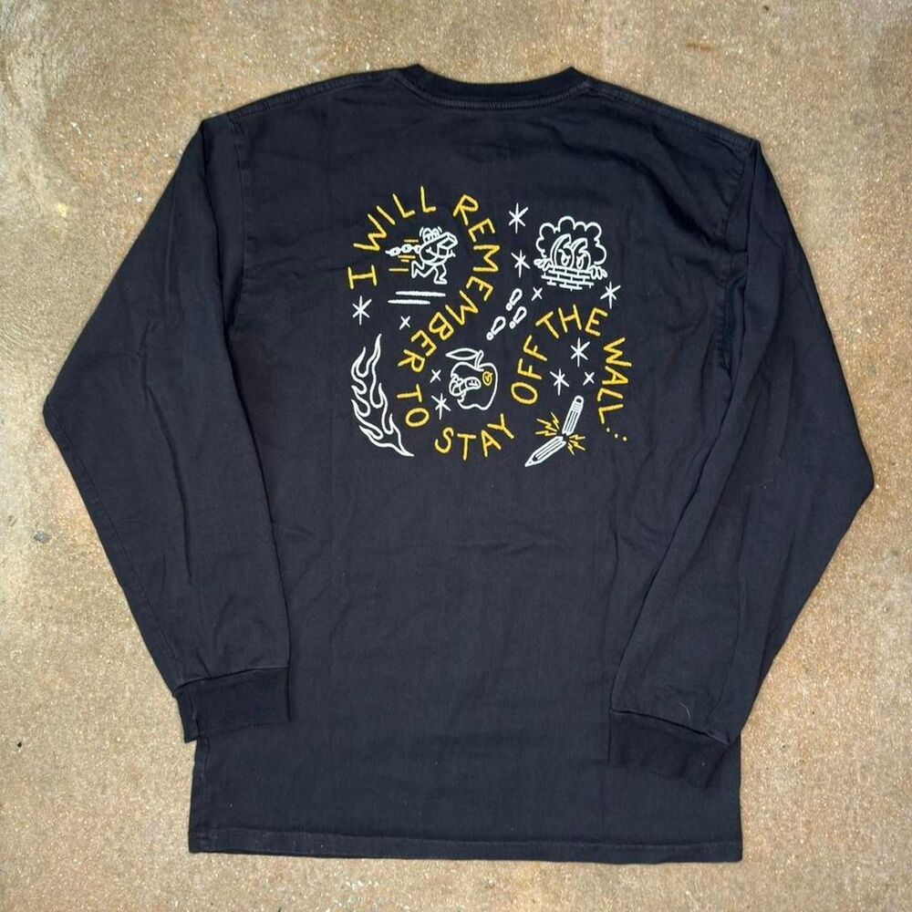 Vans Off The Wall Long Sleeve T Shirt Mens Black Graphic Back Print Skate Tee